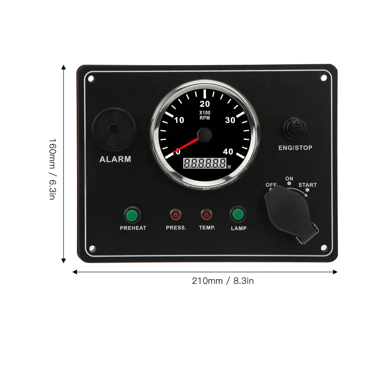 Tbest Dallifunzione del Cruscotto della Barca Multifunzione 4000 Giri/Min Retroilluminata RV con Funzione di Allarme per Yacht Marino Realizzato in Vetro Temperato in Acciaio (12V)