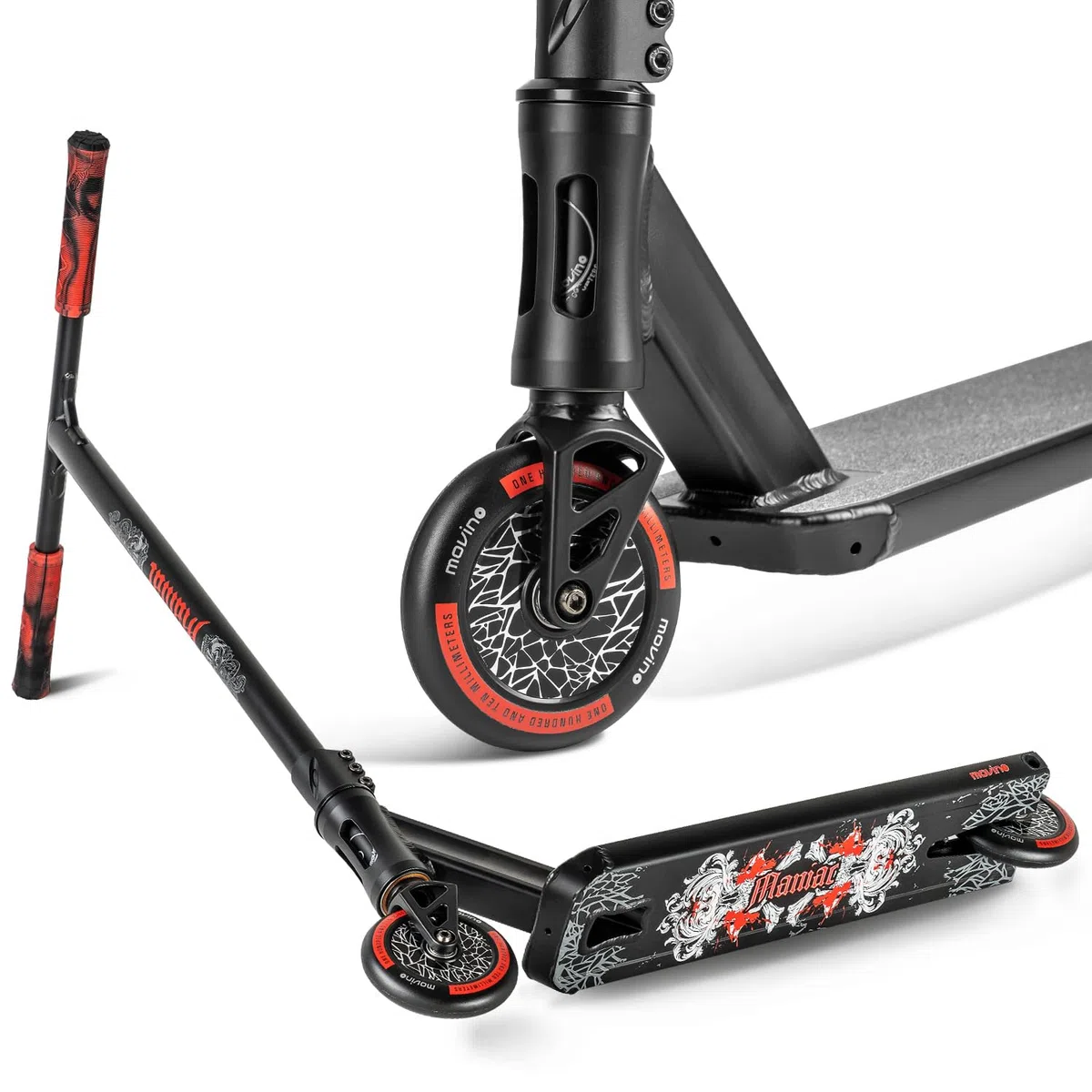 Movino Maniac - Monopattino professionale Freestyle Scooter IHC, sistema di compressione Street-Deck T-Bar, 59 x 54 cm, ruote 110 mm, Full Core ABEC9