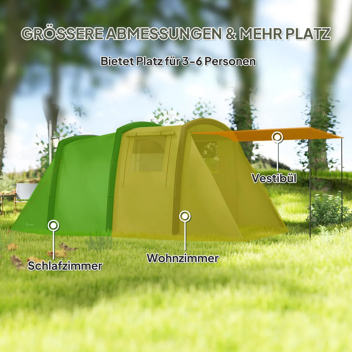 Outsunny Tenda gonfiabile per 3-6 persone - Tenda da campeggio per esterni con pompa ad aria UV50+ Tenda familiare antivento per 3 stagioni