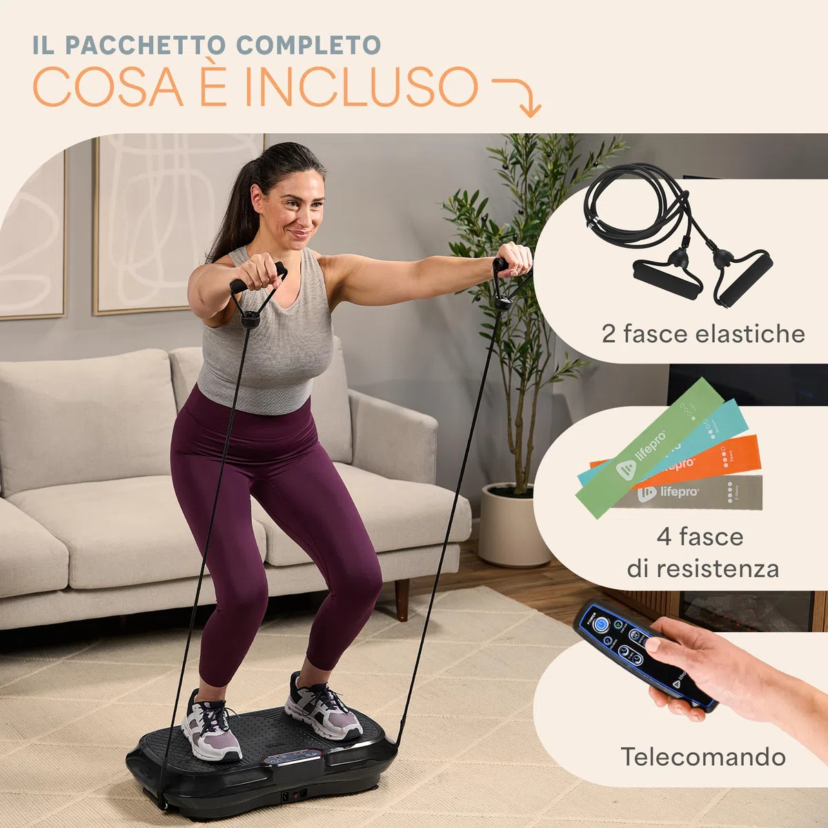 LifePro Waver Pedana Vibrante Dimagrante Per Drenaggio Linfatico E Attivazione Muscolare, Pedana Vibrante Per Allenamento Completo Con 2 Loop Band, 4 Bande Elastiche E Telecomando