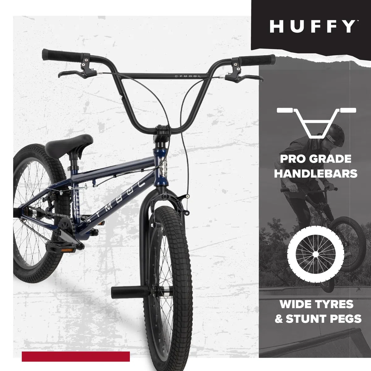 Symbol Freestyle BMX, telaio in acciaio, freno anteriore rimovibile, cerchi in lega, picchetti inclusi rosso, blu, argento