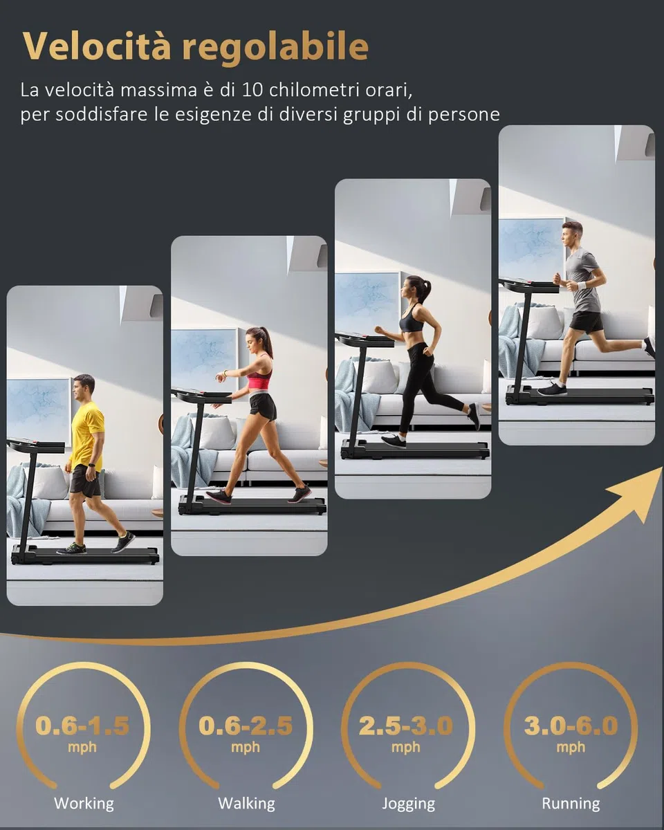 Tapis Roulant Elettrico Salvaspazio Pieghevole - Economico Tapirulan da Casa Walking Pad 10 km/h Portatile Treadmill Professionale Tappeto per Camminare Con Display LCD 12 Programmi