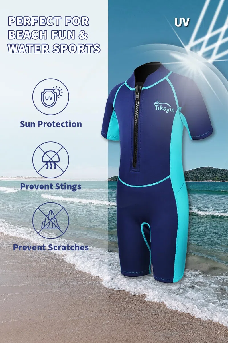 Muta Corta per Bambini, Muta di 2 mm in Neoprene Premium per Ragazzi e Ragazze, Costume Termico con Cerniera Frontale per Lezioni di Nuoto Surf Snorkeling Immersioni SUP