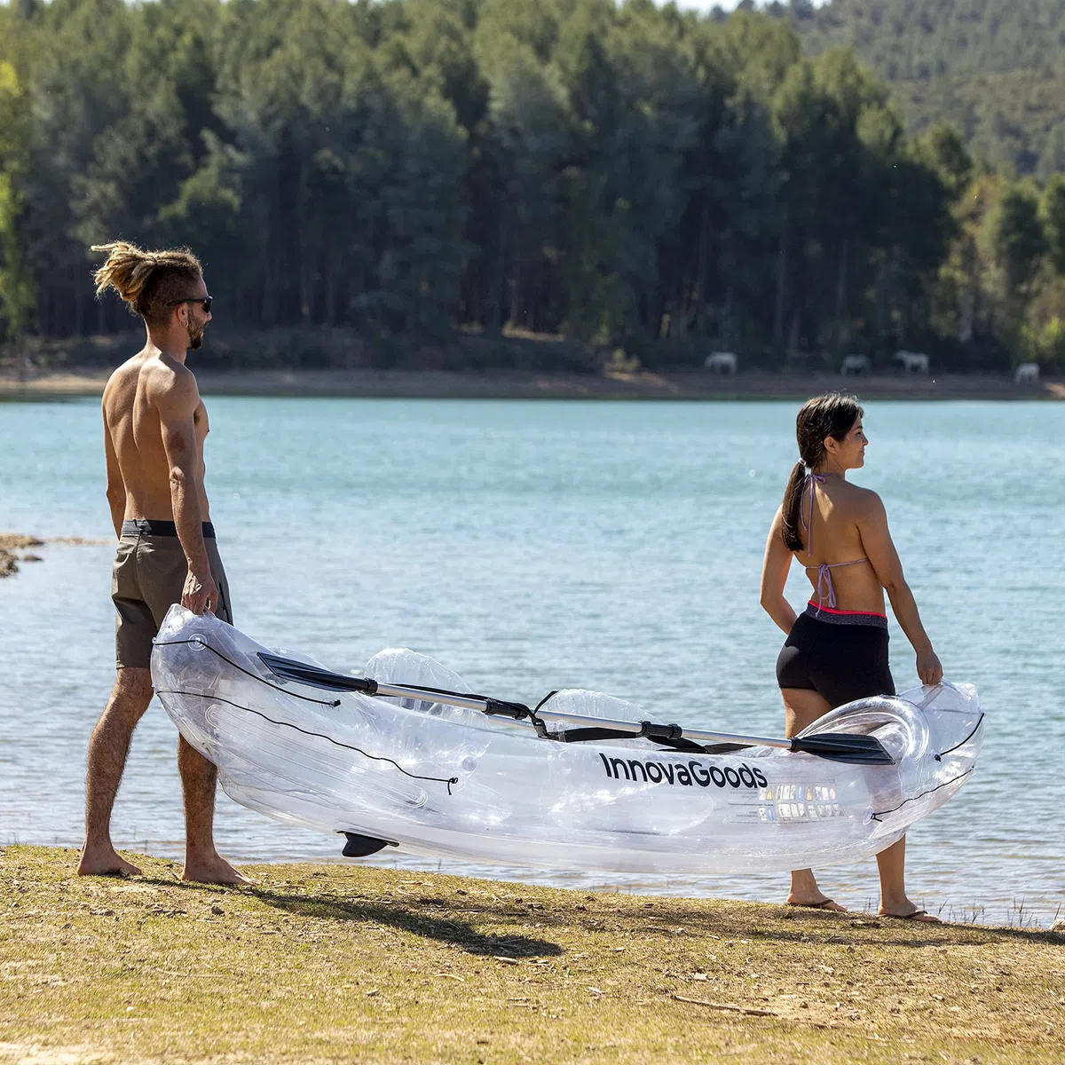 Kayak gonfiabile trasparente con accessori Paros InnovaGoods 312 cm 2 posti