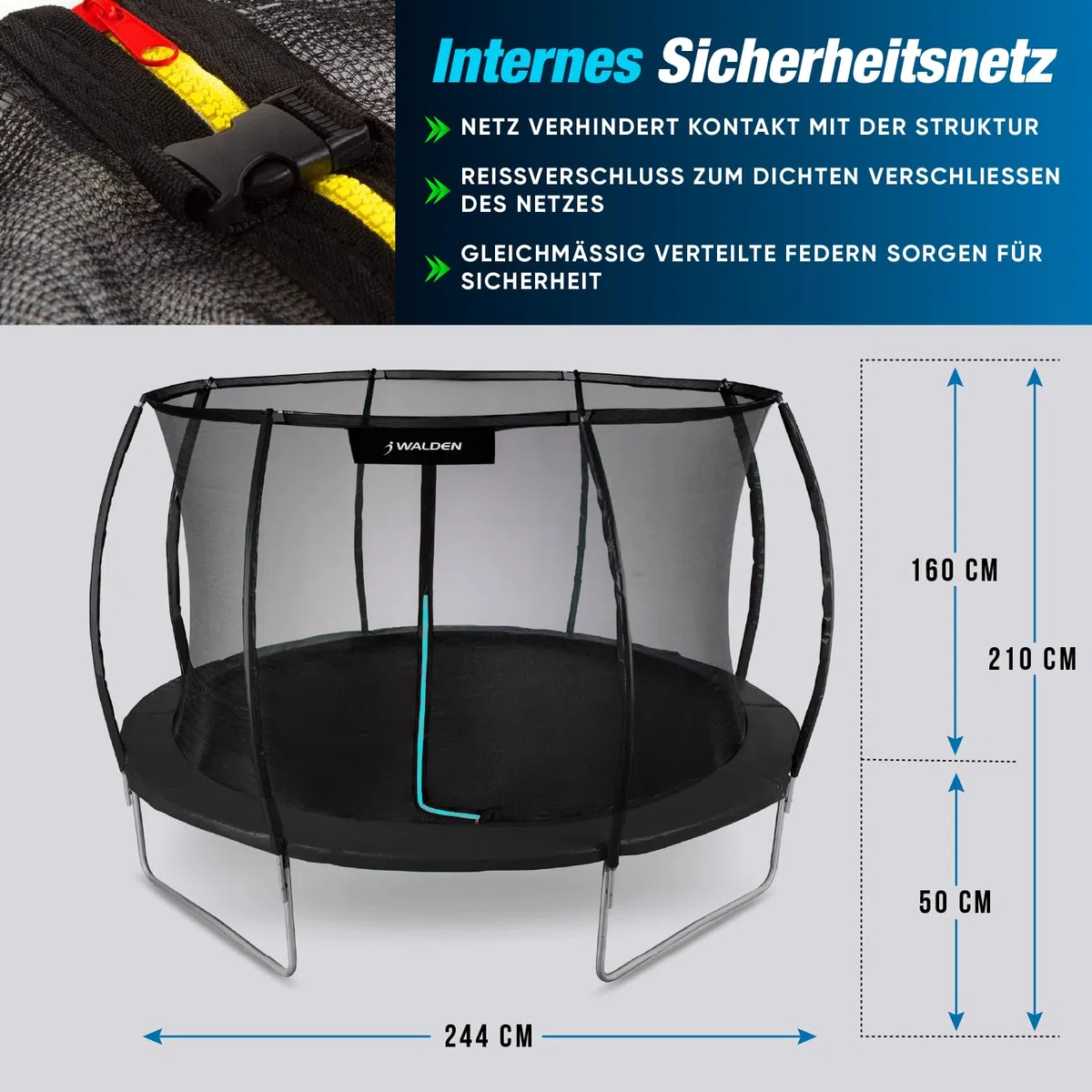 Trampolino esterno 244 8 FT con recinzione di sicurezza e aste imbottite per bambini, per interni ed esterni, portata fino a 100 kg
