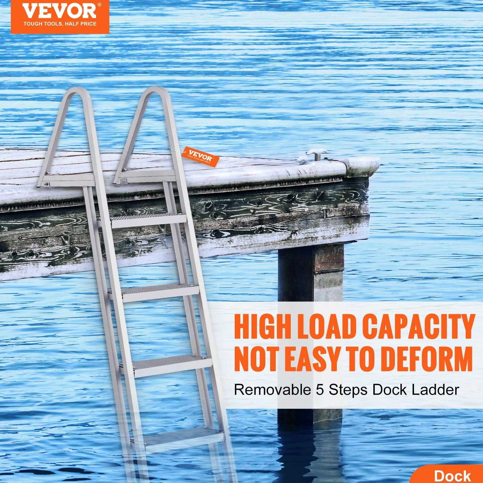 VEVOR Scaletta per Pontile, 5 Gradini Rimovibili, Scala per Barca in Lega di Alluminio, Carico 158,7 kg con Gradino Antiscivolo, Facile da Installare per Barca, Lago, Piscina, Imbarco Marittimo