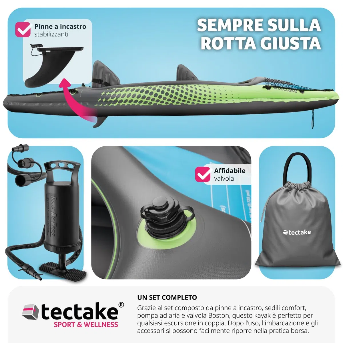 tectake® Kayak Gonfiabile per 2 Persone,