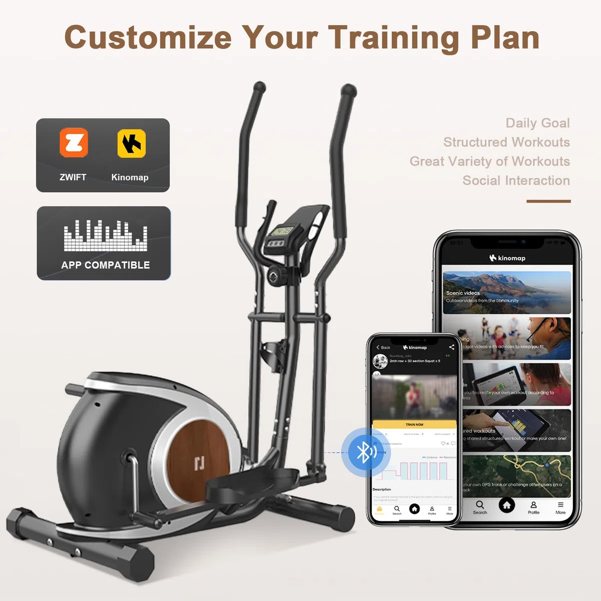 Ellittiche Da Casa, Macchina Ellittica Magnetica con APP Bluetooth Intelligente, 16 Livelli di Resistenza, Monitor LCD, Portabottiglie, Stepper Ellittico Per l'esercizio di Fitness Domestico