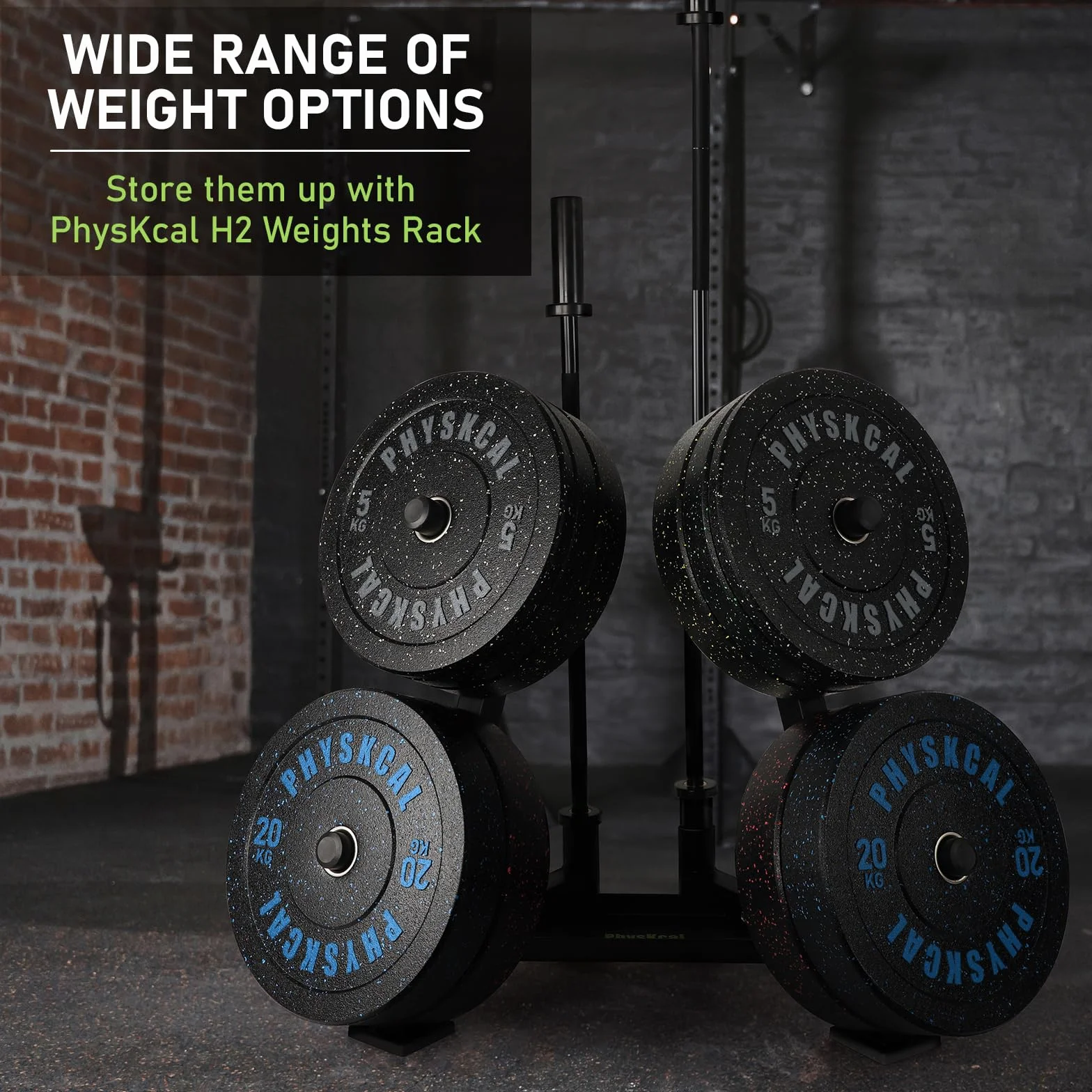 PhysKcal Disco Bumper Olimpici Crumb Rubber Plates da Ø50 mm Riciclato, Piastra In Gomma, Dischi Per Bilanciere Olimpico Home Gym da 5 kg a 25 kg