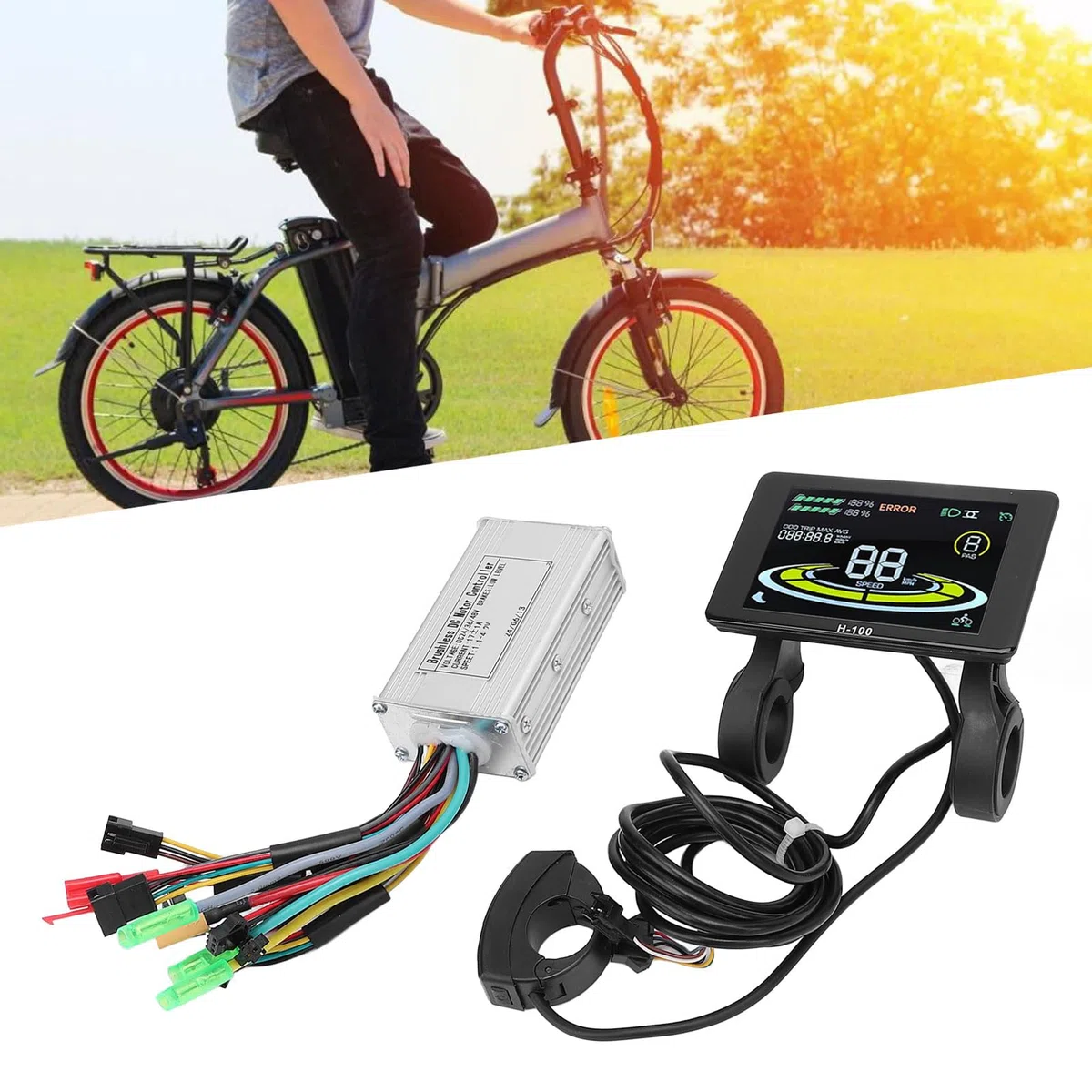 BuyWeek Kit Controller Brushless Bici Elettrica, 36V 48V 17A Controller Motore Brushless 3 modalità Onda Sinusoidale Centralina Bici Elettrica con Display LCD H100