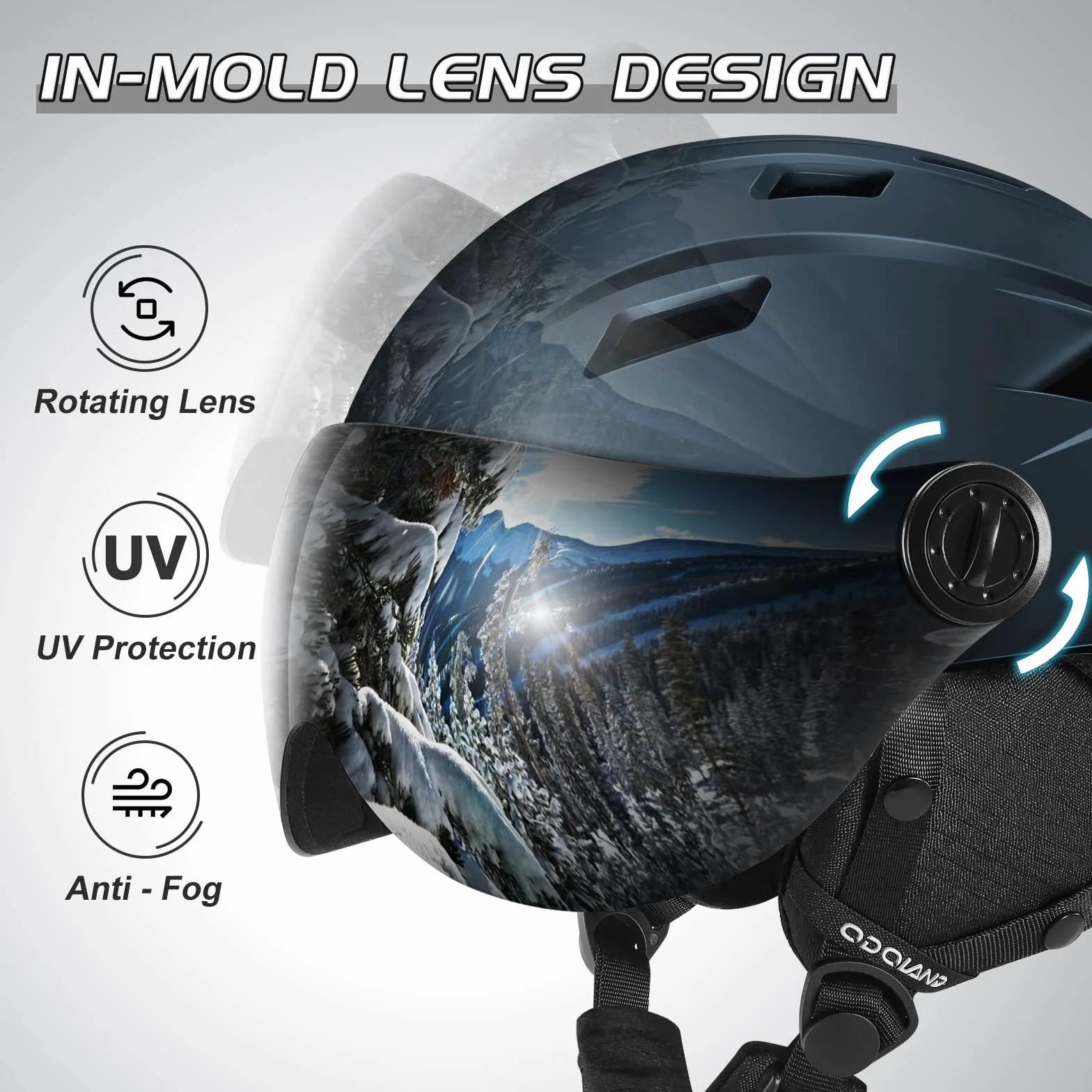 Odoland Casco da Sci Integrale con Visiera, Casco Sportivo per Uomo e Donne, Casco da Snowboard con Maschera UV 400 Proteczione e Antivento, Casco per Sport Invernali
