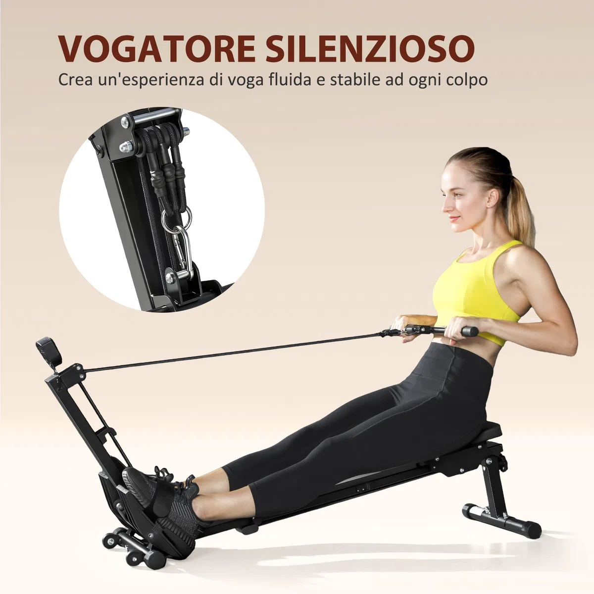 SPORTNOW Vogatore per Casa, Vogatore Compatto Silenzioso con Resistenza a Elastico, Monitor LCD, Sedile Imbottito, per Allenamento Tutto il Corpo, Capacità 150 kg, Salvaspazio, Nero