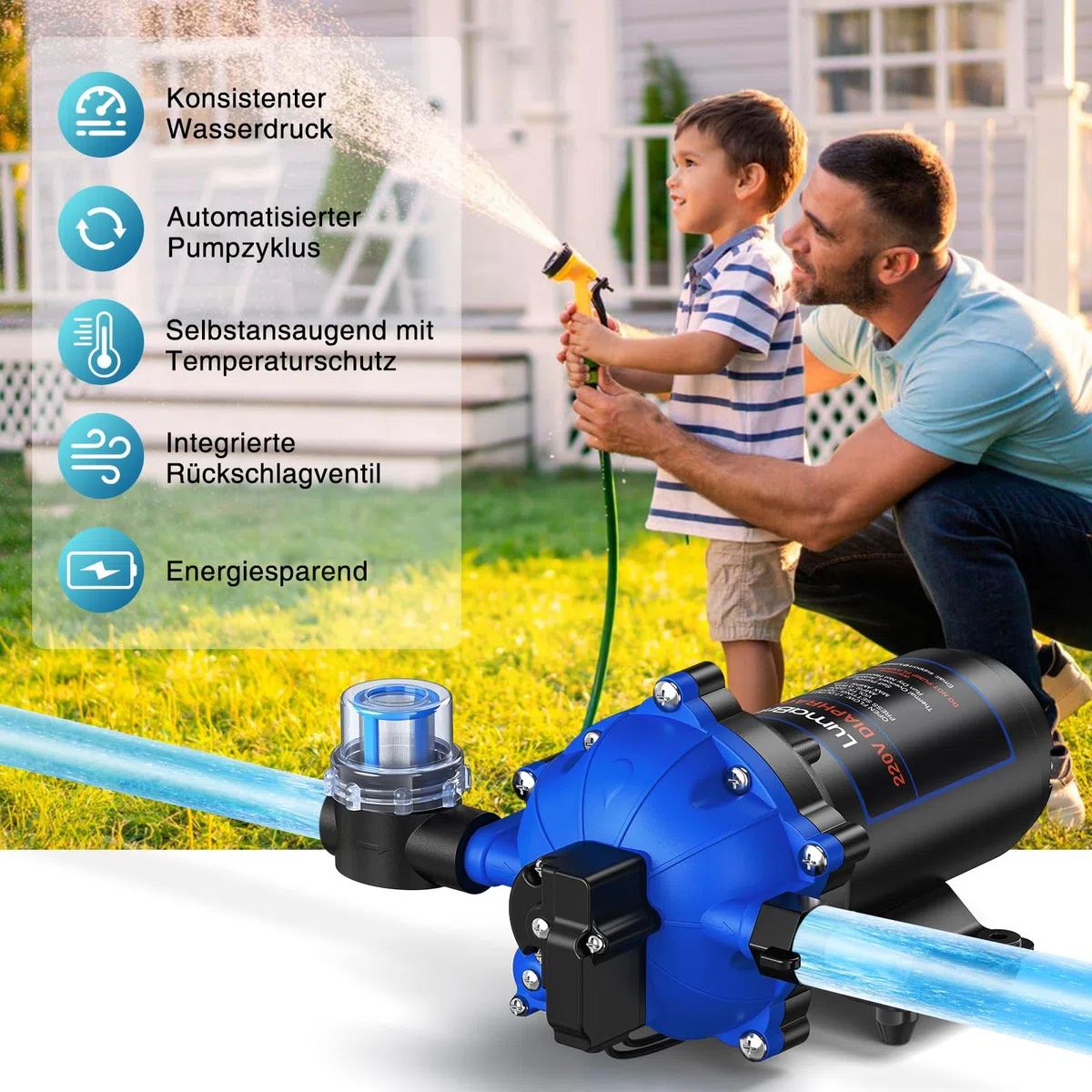 Pompa ad acqua compressa autoadescante AC 220 V, 4,5 GPM 70 PSI, pompa a membrana con pressostato per roulotte per il sistema idrico domestico, irrigazione