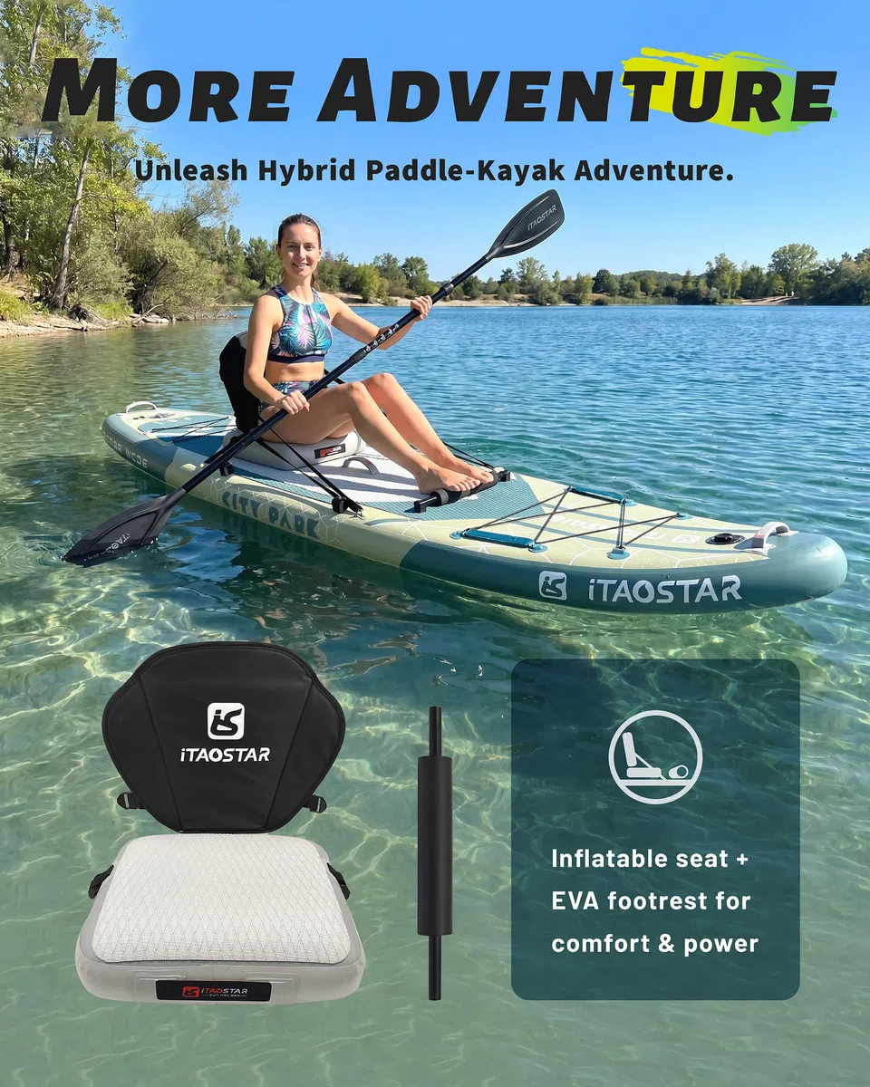 iTAOSTAR City Park, tavola da paddle extra larga con sedile, 30,5 x 89 cm, con 5 pinne su misura, gonfiabile, stabile, per giovani/adulti di tutti i livelli