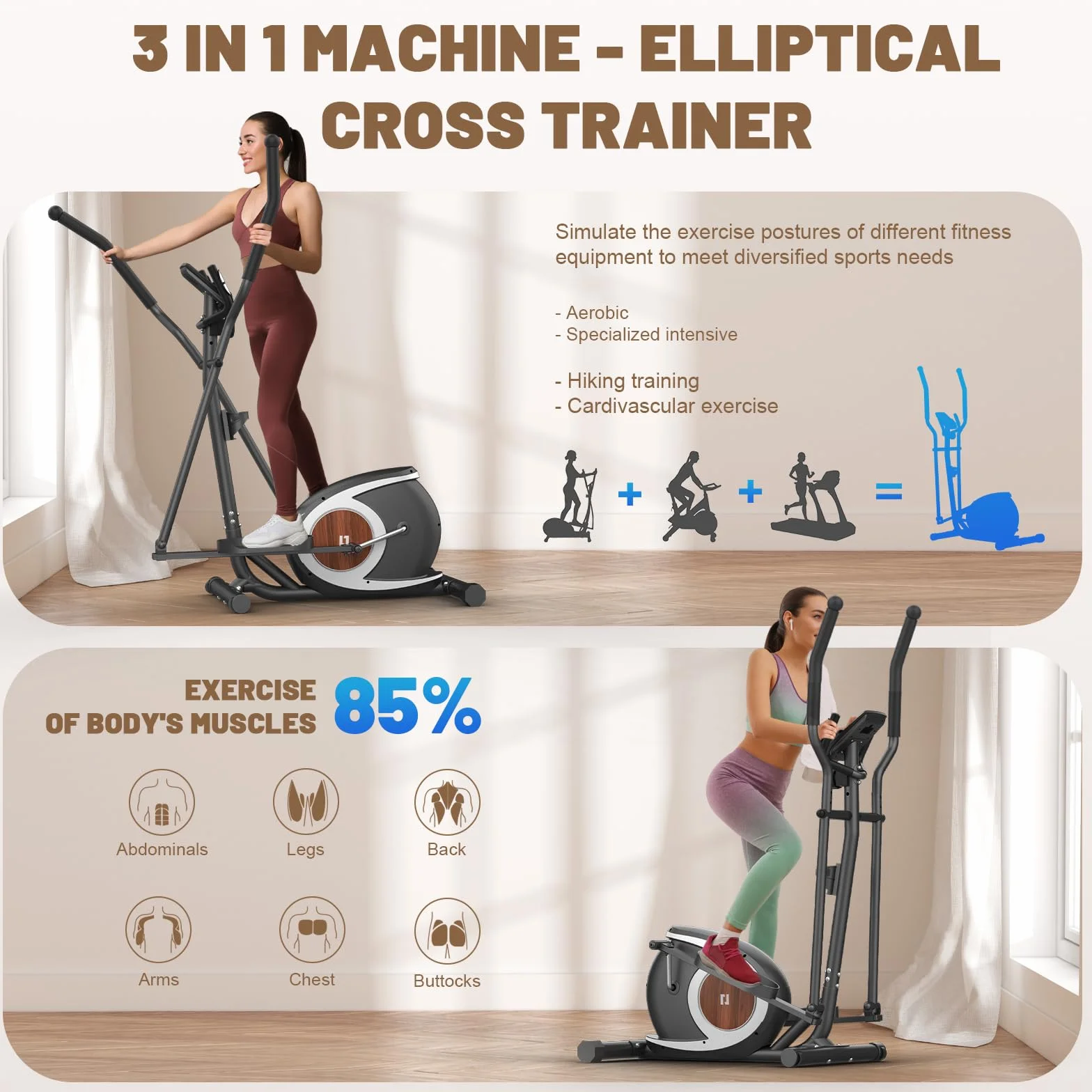 Ellittiche Da Casa, Macchina Ellittica Magnetica con APP Bluetooth Intelligente, 16 Livelli di Resistenza, Monitor LCD, Portabottiglie, Stepper Ellittico Per l'esercizio di Fitness Domestico