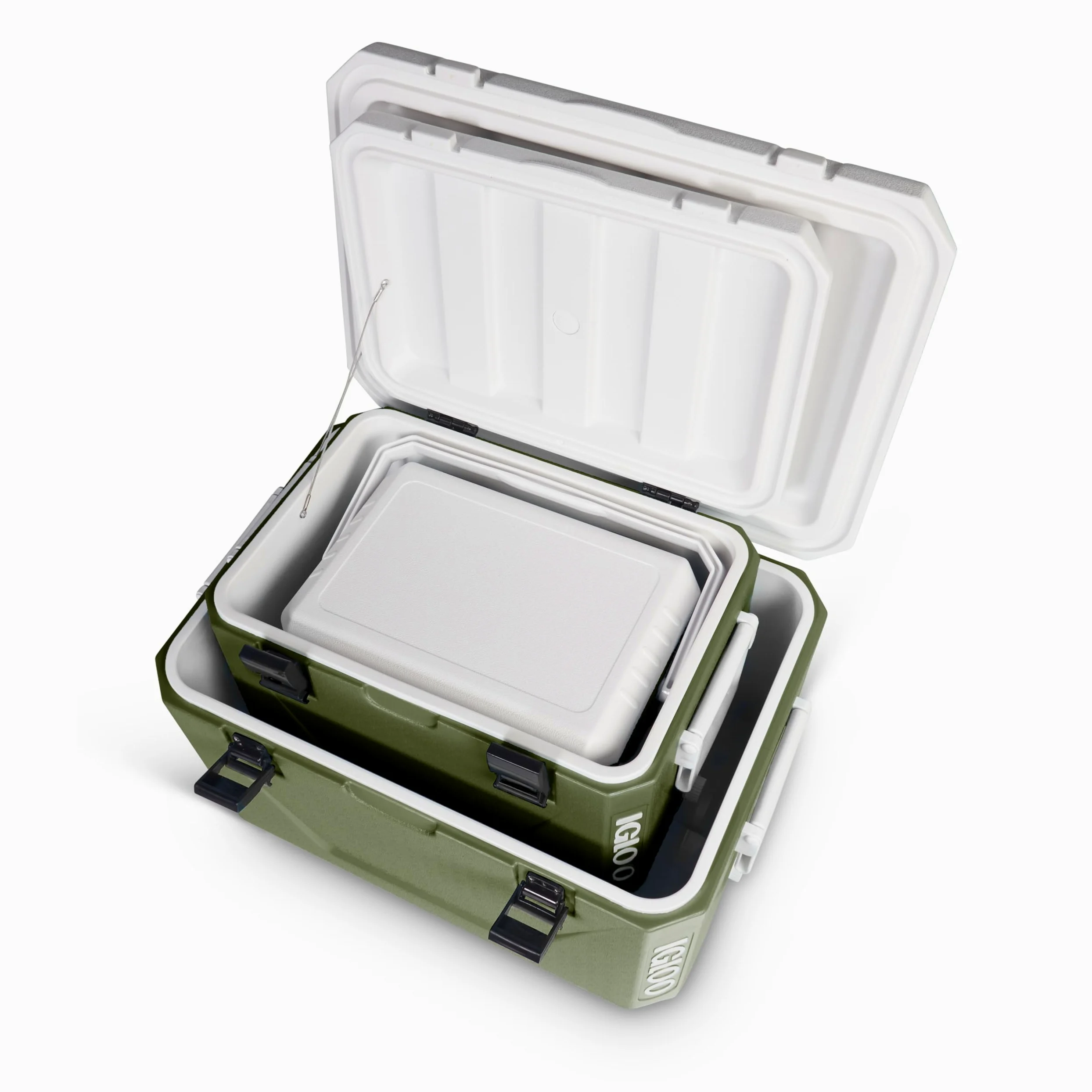 IGLOO Set di ghiacciaie passive impilabili 55 L + 27 L + 11 L – Contenitori termici leggeri & resistenti per campeggio, spiaggia & outdoor – Design salvaspazio impilabile, Verde