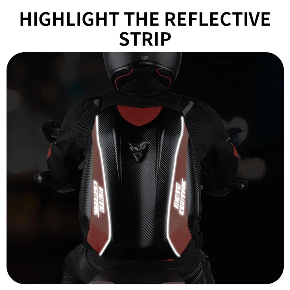 Zaino da motociclista impermeabile in fibra di carbonio zaino rigido riflettente moto viaggio valigia