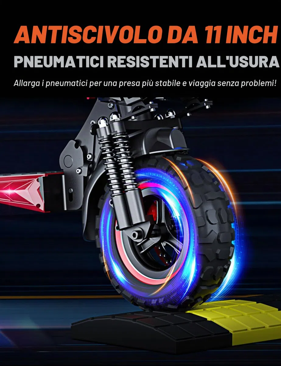 OOTD J11 MAX Monopattino Elettrico Adulto, 11" Monopattino Elettrico Fuoristrada, Batteria da 48V 18 Ah Autonomia di 43-55KM, Scooter Elettrico Pieghevole Con APP, Doppia Sospensione E Doppi Freni
