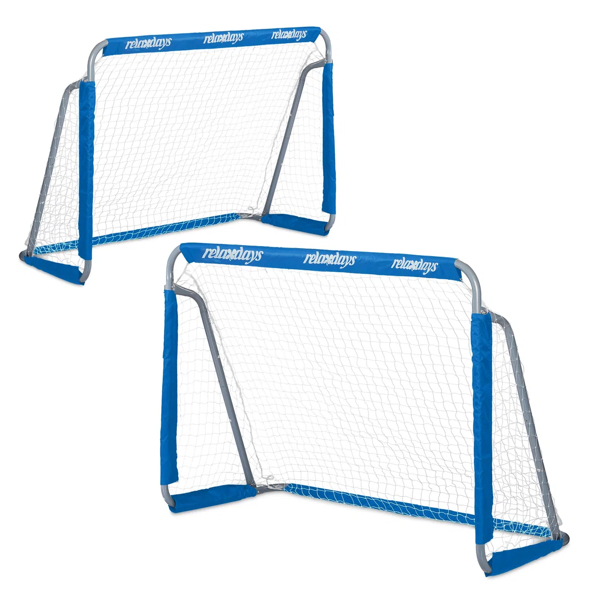 Relaxdays Porte da Calcio, Giardino, Set da 2 per Calcetto, Adulti e Bambini, in Metallo, con Rete, 110x150x75 cm, Blu