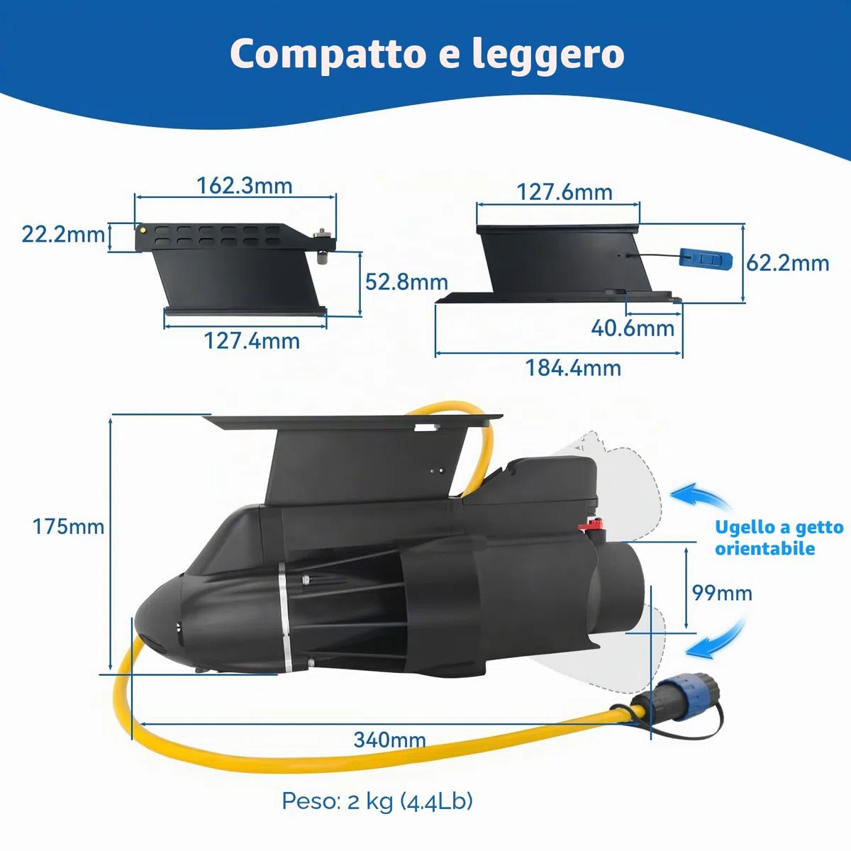 Elica elettrica direzionale SUP per barca da pesca, motore da 360 W, 8 km/h, elica subacquea per paddle board e kayak(Senza Batteria)