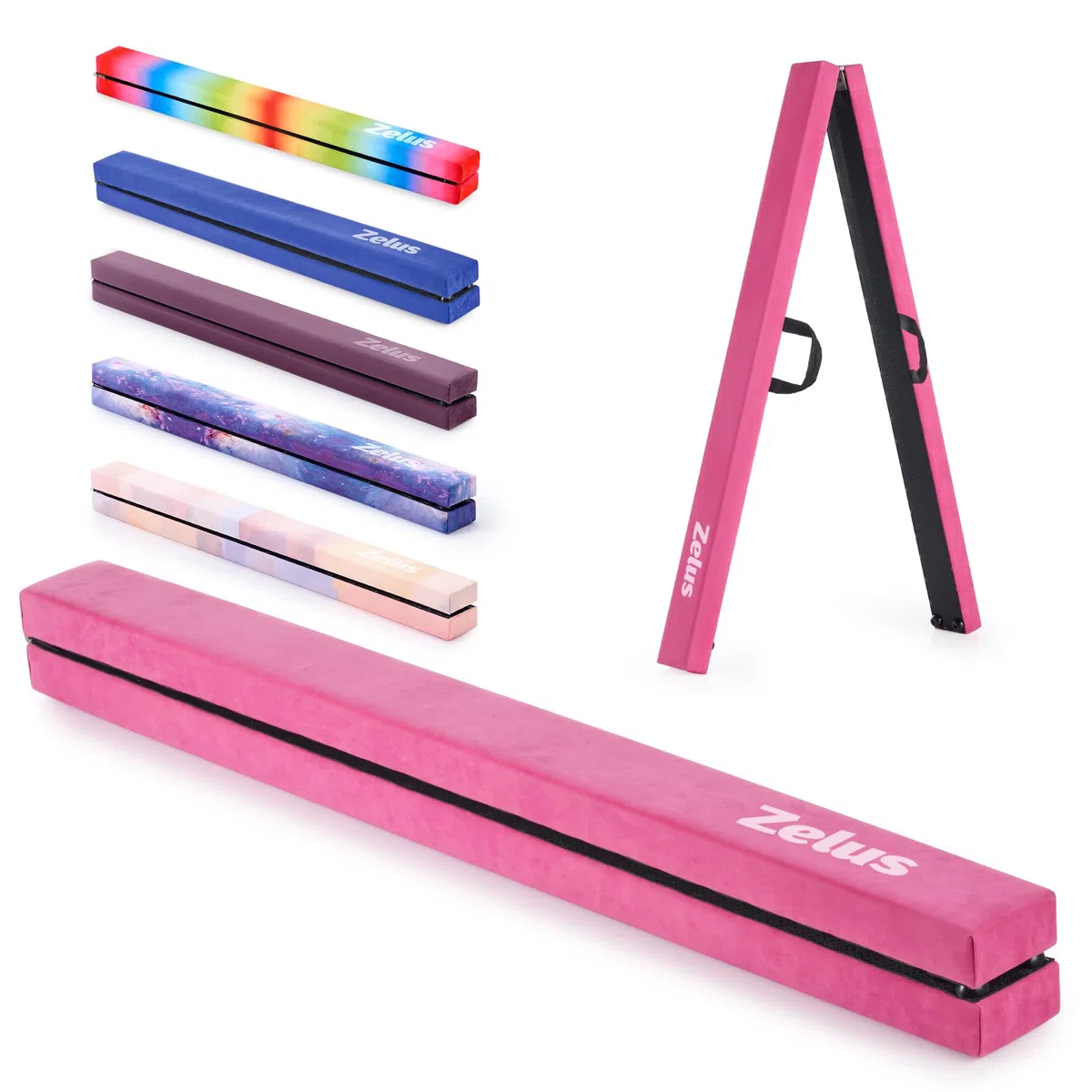 ZELUS Trave Ginnastica Artistica 244cm/270cm Pieghevole Trave da Equilibrio Trave da Pavimento Base Solida di Legno e Antiscivolo con Maniglie per Bambini, Principianti e Ginnaste per Casa