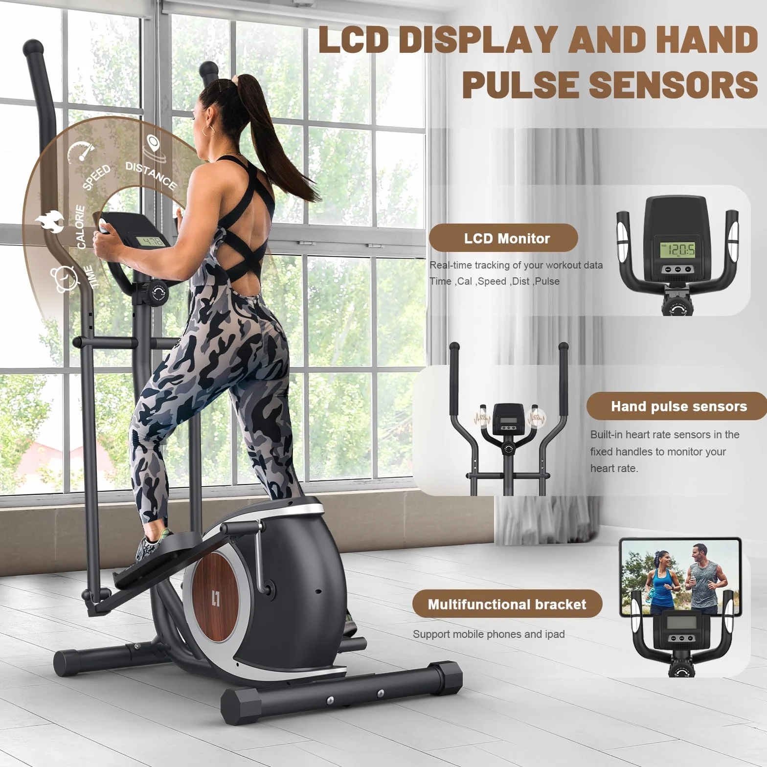 Ellittiche Da Casa, Macchina Ellittica Magnetica con APP Bluetooth Intelligente, 16 Livelli di Resistenza, Monitor LCD, Portabottiglie, Stepper Ellittico Per l'esercizio di Fitness Domestico