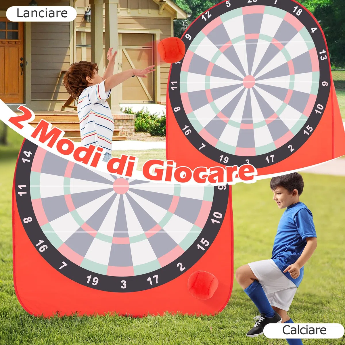 GYMAX Pallone Gigante da Freccette, Grande Bersaglio per Freccette Pieghevole con 4 Palloni, Borsa da Trasporto, Tabellone dei Punti Chiaro, Set di Gioco per Raduni, Picnic, Feste