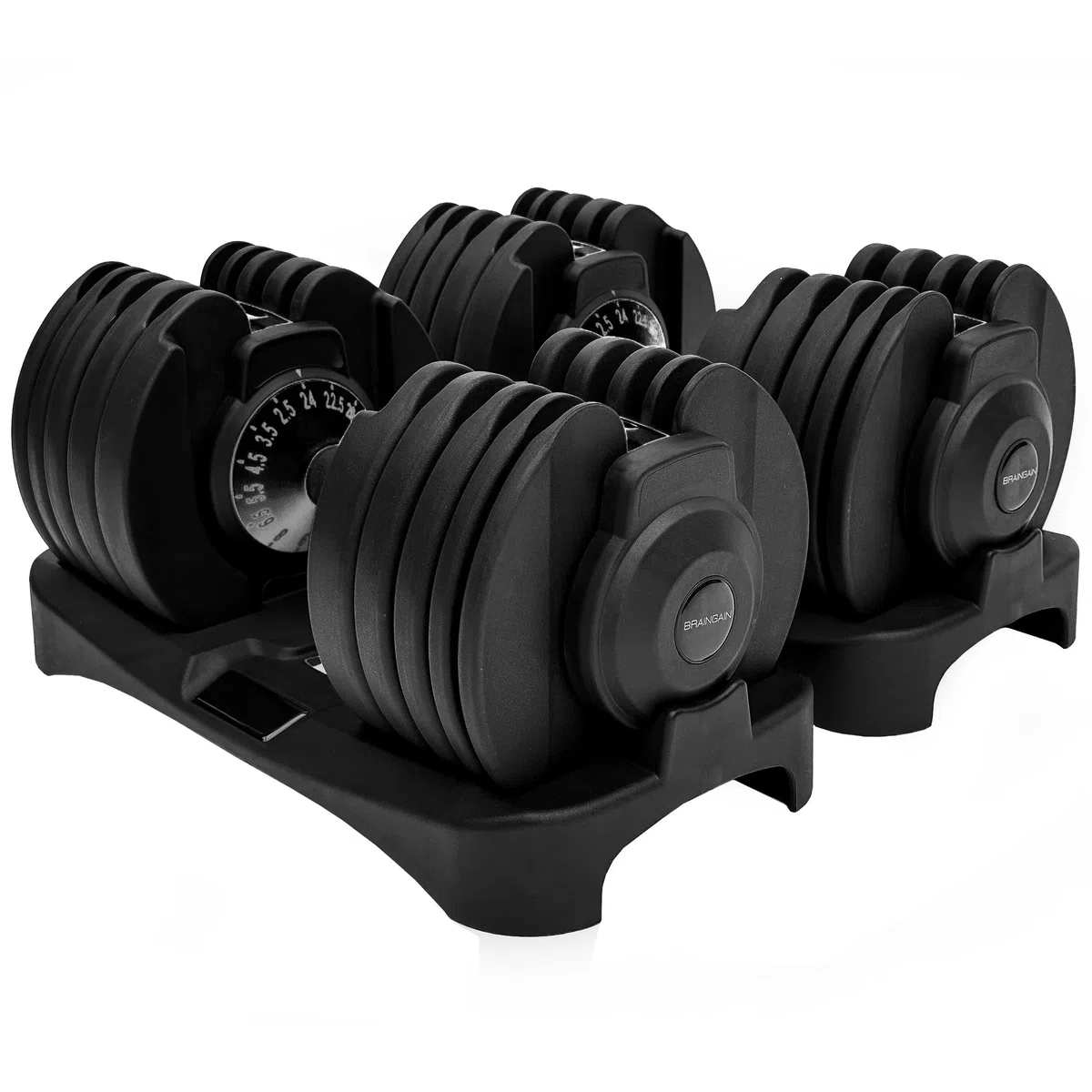 BRAINGAIN manubri regolabili, Coppia di 15 in 1 (24 kg) impostazioni di peso, tecnologia Smart-Click per cambi di peso rapidi con sistema di bloccaggio sicuro, impugnatura antiscivolo