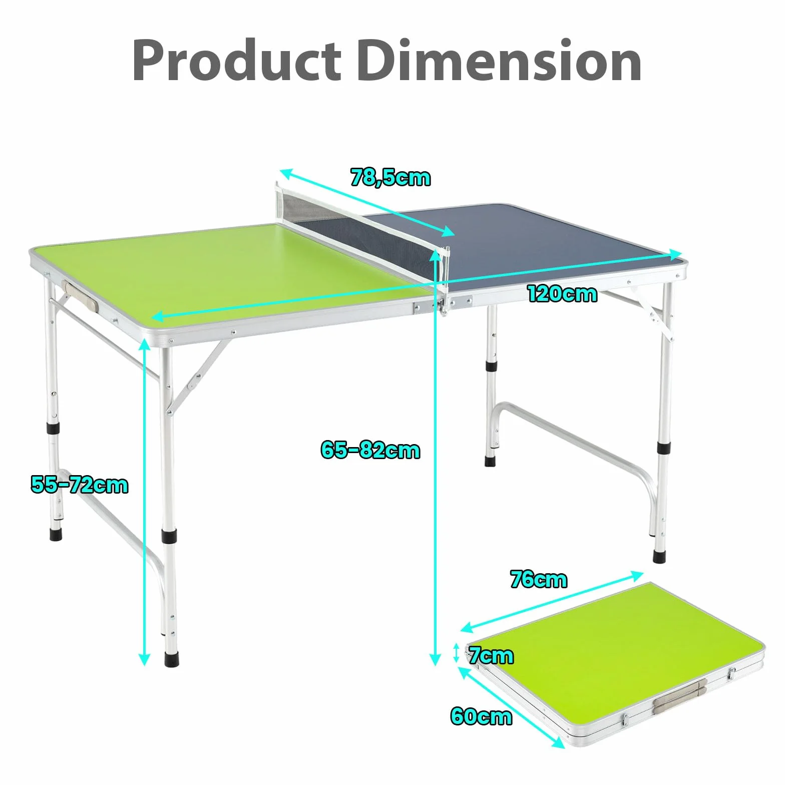 LIFEZEAL Ping Pong Table, Mini tavolo da ping pong con altezza regolabile a 3 livelli, tavolo pieghevole con rete, palline, racchette, tavolo da ping pong per ping pong, 120 x 76 cm