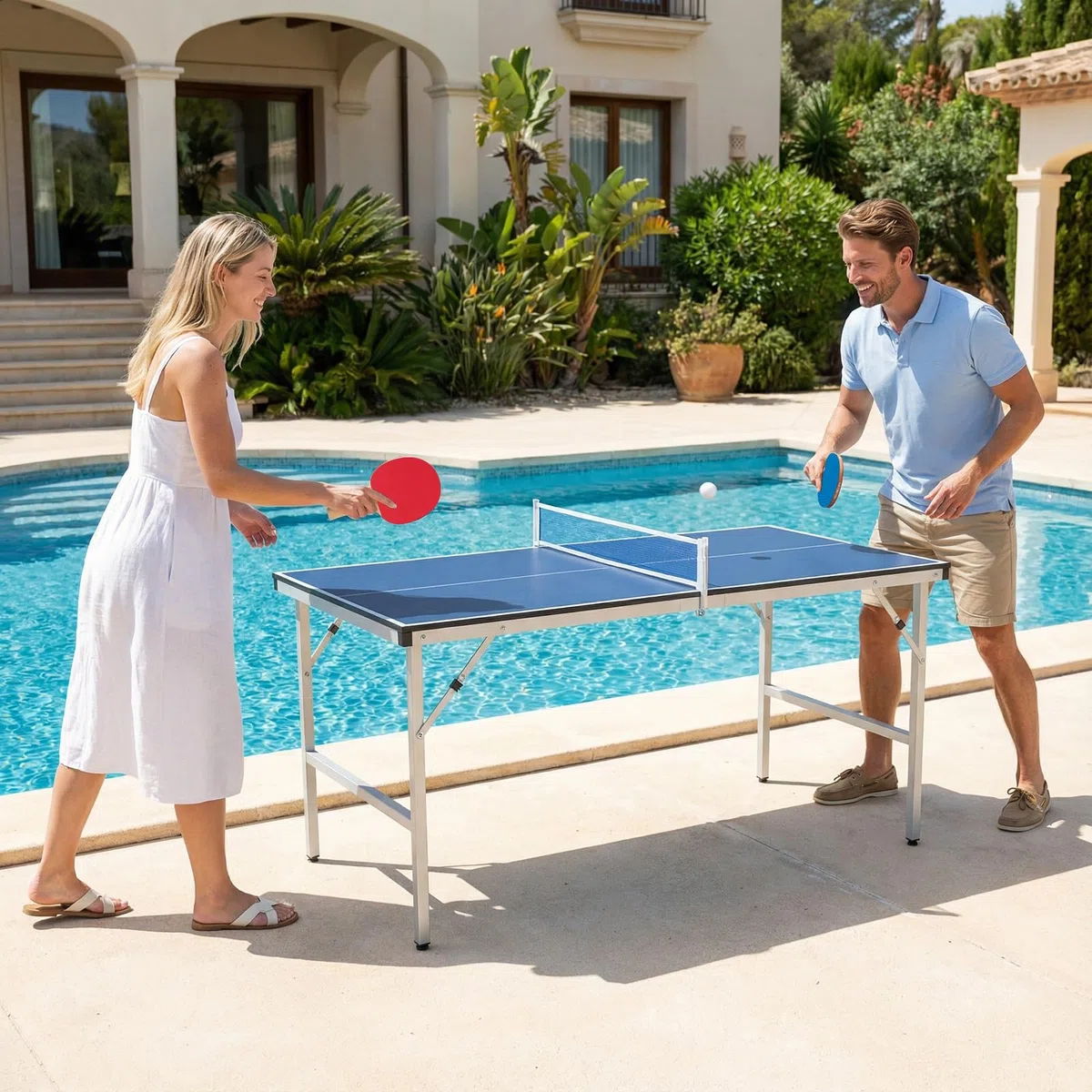 COSTWAY Tavolo da Ping Pong Pieghevole 152,5 x 76 x 71 cm, Tavolo da Ping Pong Salvaspazio e Portatile da Interno ed Esterno con Rete, 2 Racchette, 2 Palline e Maniglia, Preassemblato