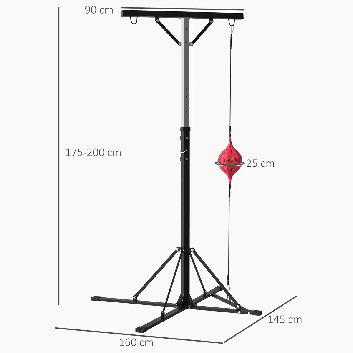 SPORTNOW Supporto Sacco Boxe ad Altezza Regolabile con 6 Barre di Rinforzo e Palla Veloce, Stazione da Sacco, Staffa per Sacco da Boxe da Terra in Acciaio, 160x145x175-220 cm, Nero