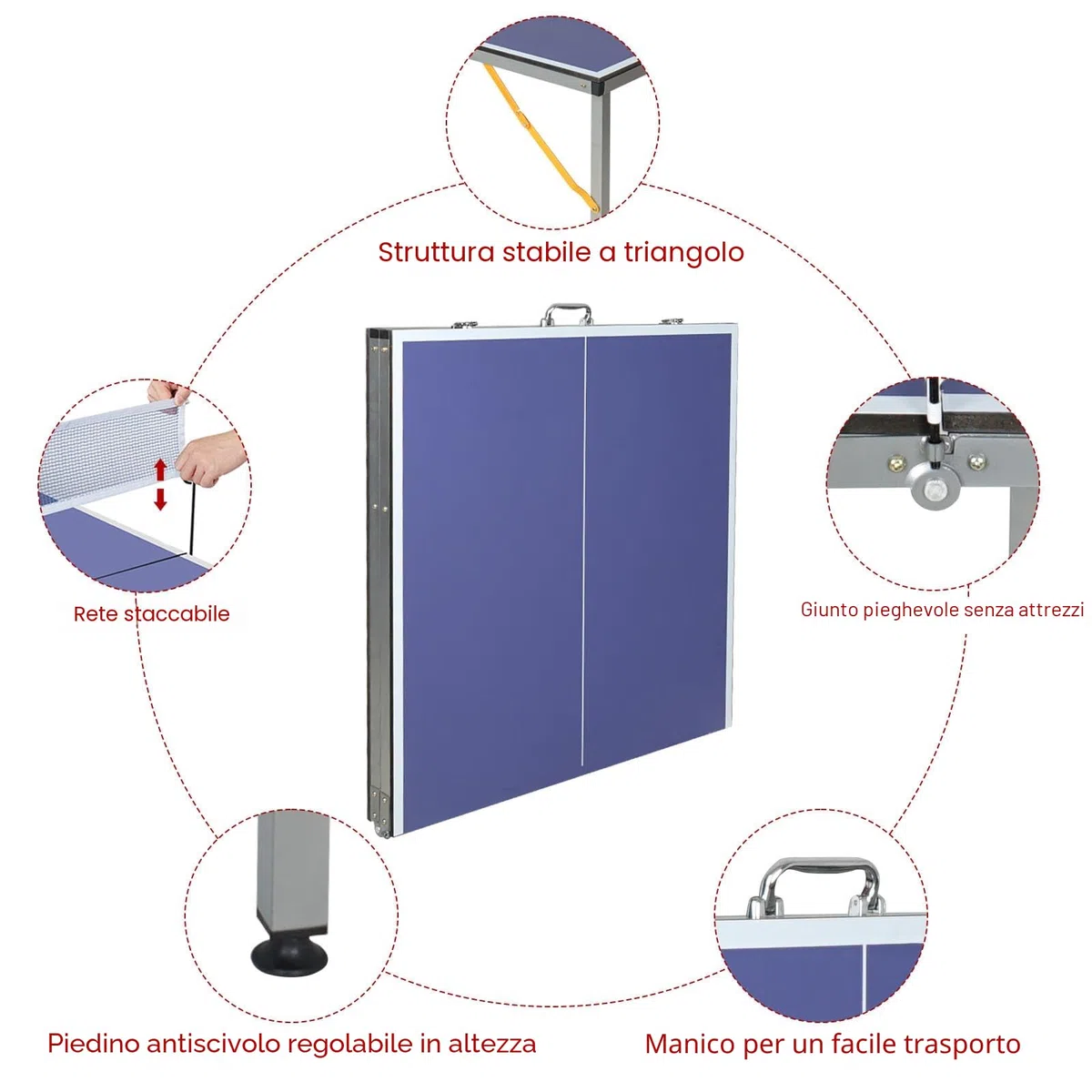 Tavolo da ping pong di medie dimensioni per interni ed esterni, pieghevole e portatile, con rete, 2 racchette da ping pong e 3 palline