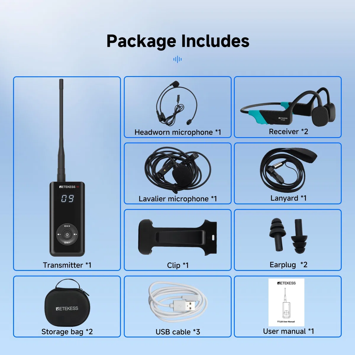 Retekess TT120 Comunicatore Subacqueo, Cuffie da Nuoto a Conduzione Ossea, IP68 Impermeabile, 120 m, Sistema di Comunicazione Per Allenamento,Club di Nuoto, Coaching (1 Trasmettitore, 2 Ricevitori)