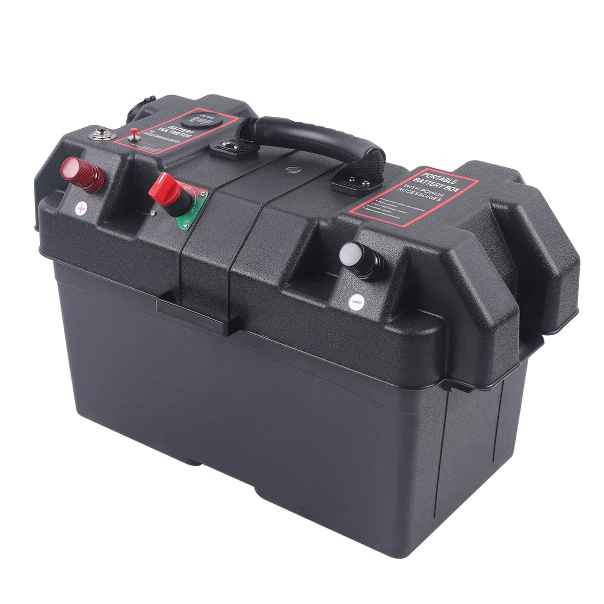 Scatola batteria per il tempo libero, doppia porta USB, per camper, roulotte, camper, barca, monitoraggio in tempo reale della tensione, 44 x 24,5 x 27 cm