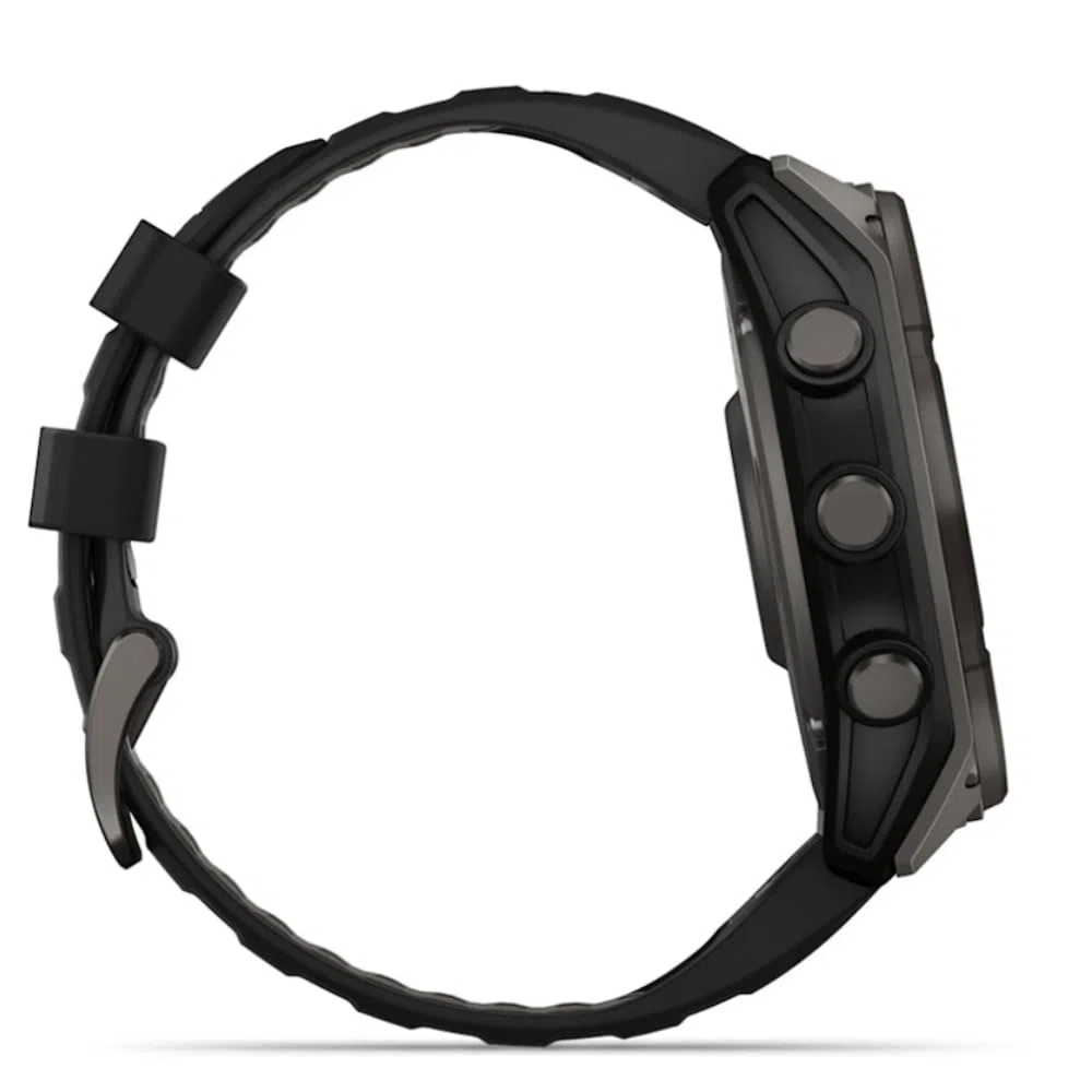 GARMIN FENIX 8-51 MM, SOLARE, ZAFFIRO GRIGIO CARBONIO DLC TITANIO CON SILICONE NERO/GRIGIO CIOTTOLO
