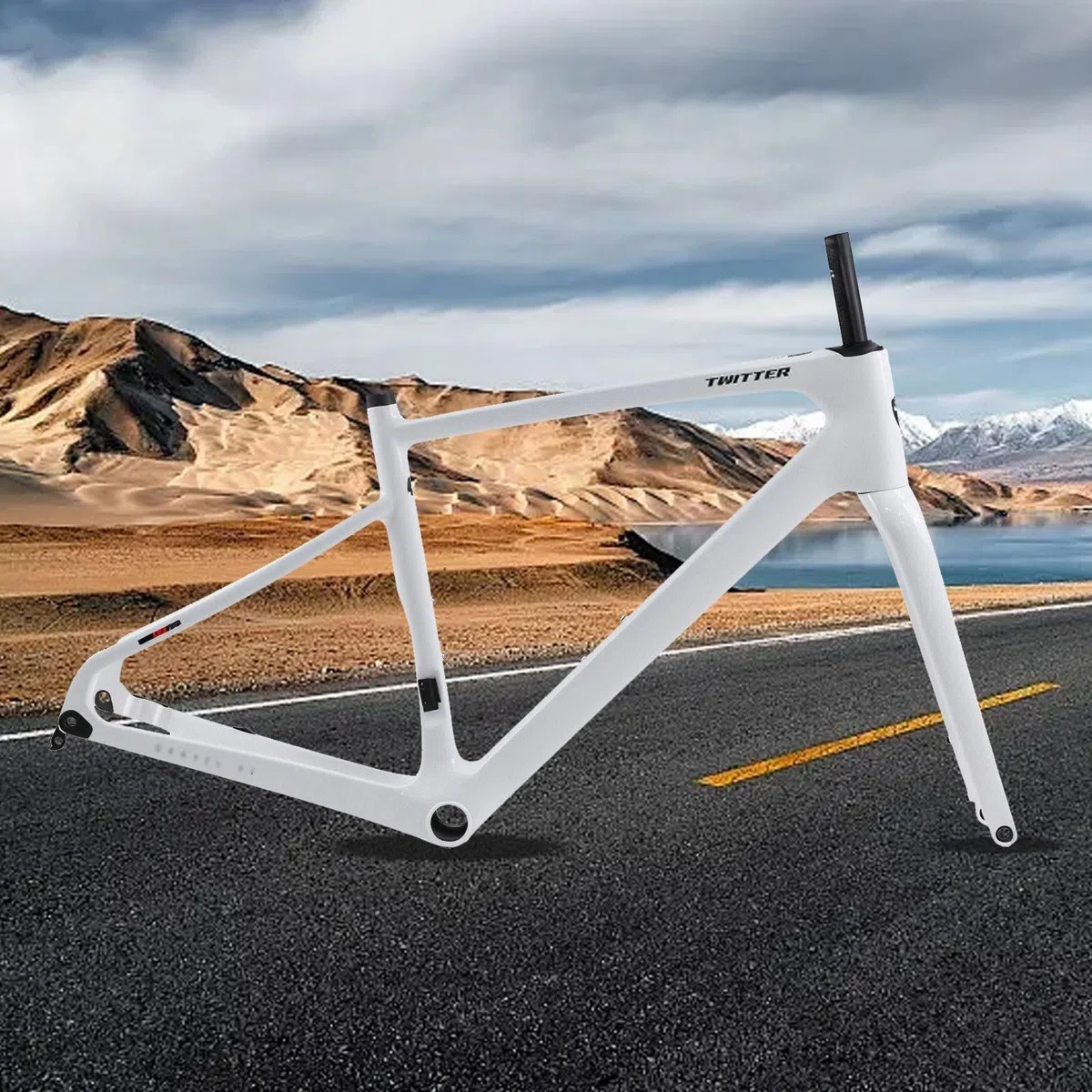 TUJISEK Telaio per Bici da Strada Gravel 700C 45/48/51/54Cm Telaio per Bicicletta in Fibra di Carbonio Telaio per ciclocross con Freno a Disco Percorso Interno Perno Passante 12x100/142mm(White,51cm)