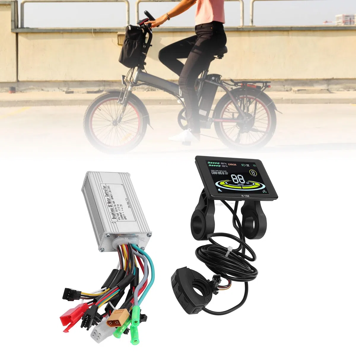 BuyWeek Kit Controller Brushless Bici Elettrica, 36V 48V 17A Controller Motore Brushless 3 modalità Onda Sinusoidale Centralina Bici Elettrica con Display LCD H100
