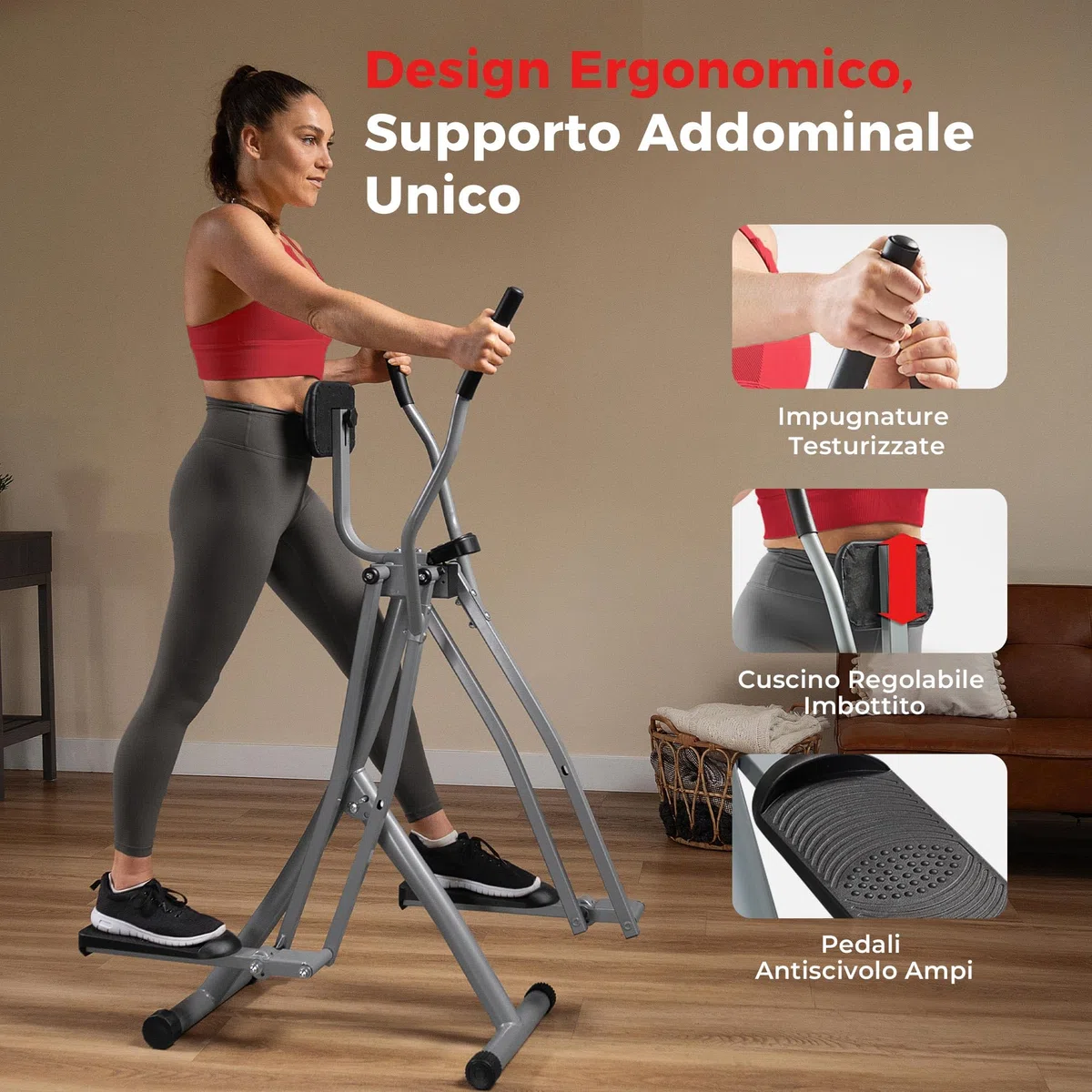 Sunny Health & Fitness Ellittica Compatta da Casa, Camminata Aerea Ellittica, Macchina Ellittic a Gradini Legacy, Allenatore Total Body, Attrezzatura per Esercizi a Basso Impatto e Cardio Domestico
