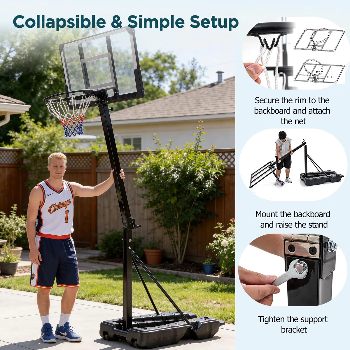 LIFEZEAL canestro basket esterno Altezza Regolabile 230-305 cm, canestro da basket Portatile con Ruote, Base Riempibile, Tabellone in PC, per Esterno, Interno, per Adulti Professionale