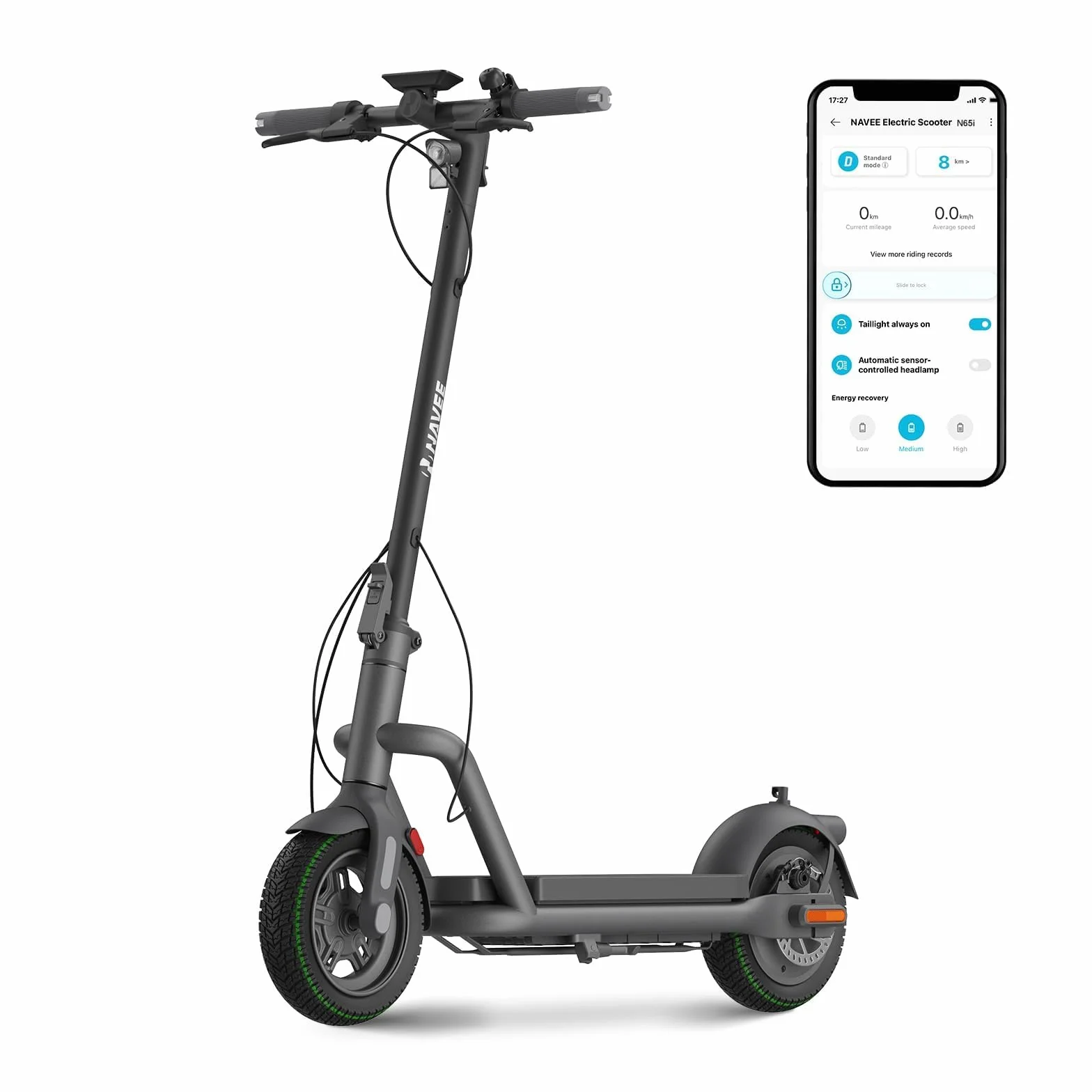NAVEE N65i Monopattino Elettrico, Autonomia 65km, 3 Modalità di Guida, Pneumatici Tubeless 10,5", Pieghevole, IPX5, 24% Pendenza