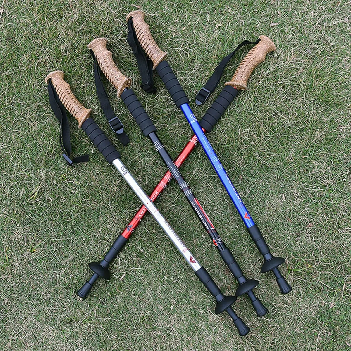 MidGard Bastoncini da trekking telescopici antiurto in lega di alluminio con manico in sughero e smorzamento regolabili in lunghezza 65-135 cm