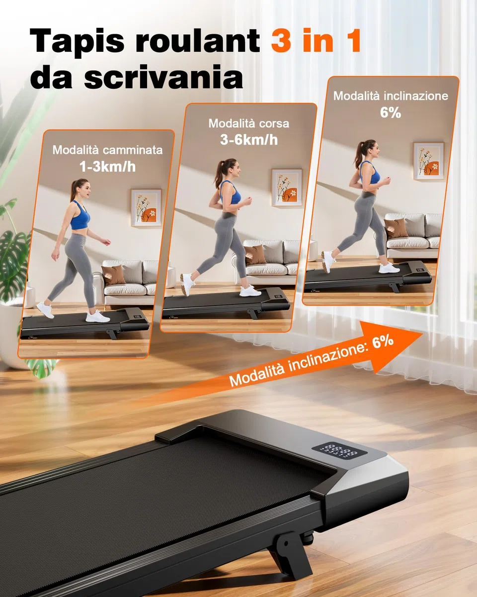Superun Raceable Walking Pad Suitable for High-Tech Machines, 136 kg Capacity Desk Treadmill, Treadmill with App Control with Training Courses and Multi-Runner Racing