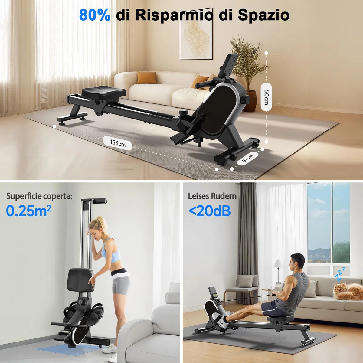 CHAOKE Vogatore Professionale per Casa, Vogatore Magnetico 16 Livelli di Resistenza e Doppia Guida Scorrevole,con App Compatibile, Monitor Bluetooth & Stent Capacità di Carico 160KG