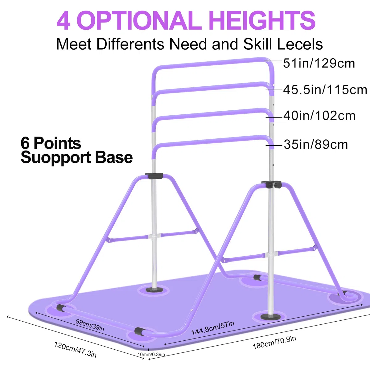 EVERYMILE Gymnastics Bars, Junior Training Kip Bar Gymnastics Equipment for Home,Adjustable Height Folding Horizontal Bar with Gymnastic Rings for Kid