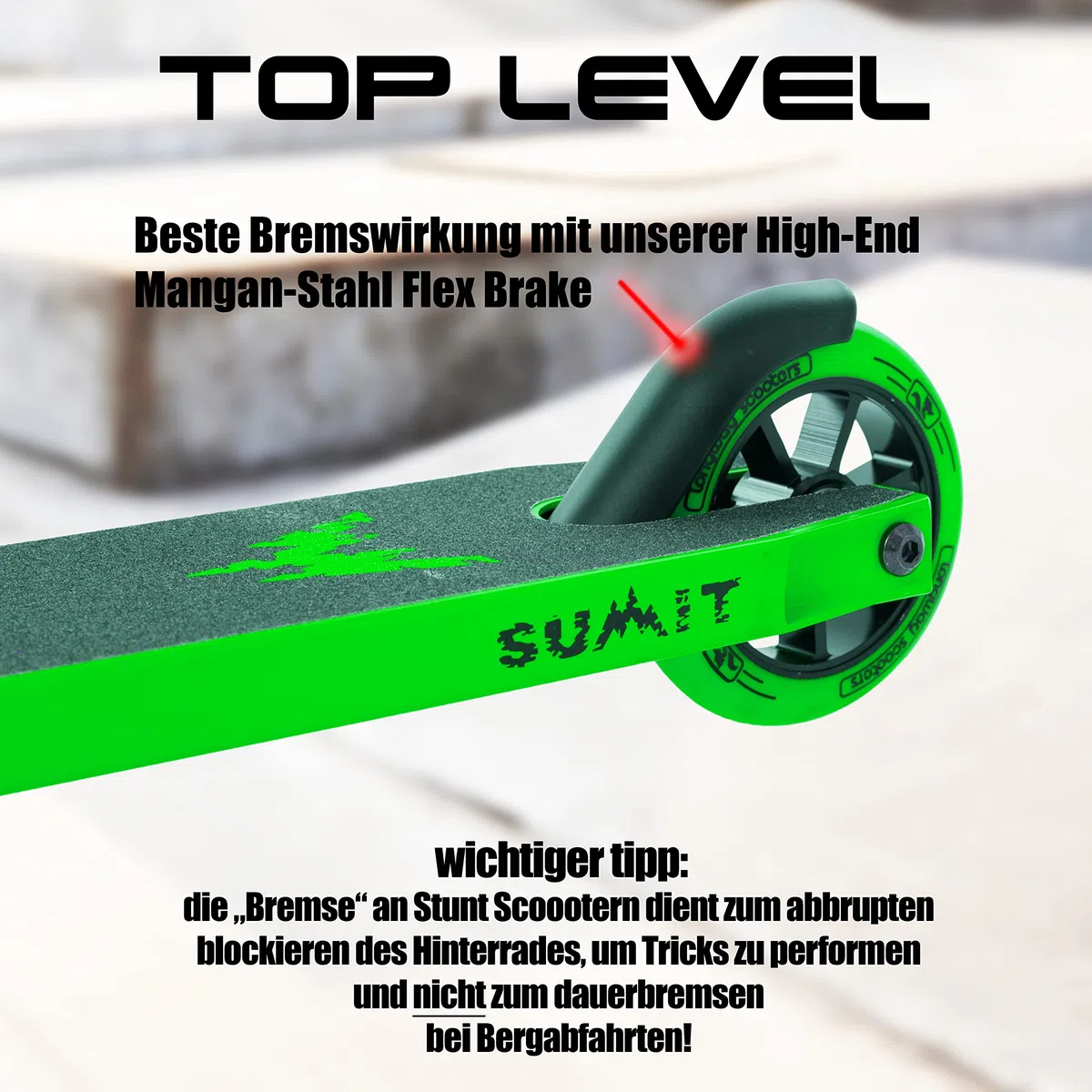 Longway Stunt Scooter – Summit – High End Profi StuntScooter, 6061 T6 Alu, cuscinetti a sfera ABEC 9, ruote da 110 mm con alluminio core, monopattino, scooter, scooter trick Scooter per bambini, ragazzi e professionisti, verde