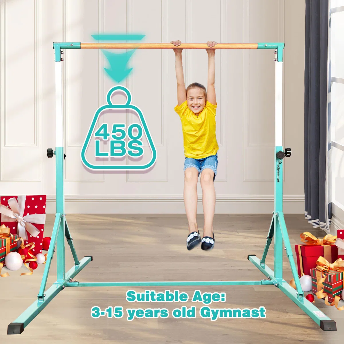 Barra da ginnastica senza oscillazione, base lunga 1,8 m, per bambini, super facile da piegare, barra per ginnastica regolabile, per bambini