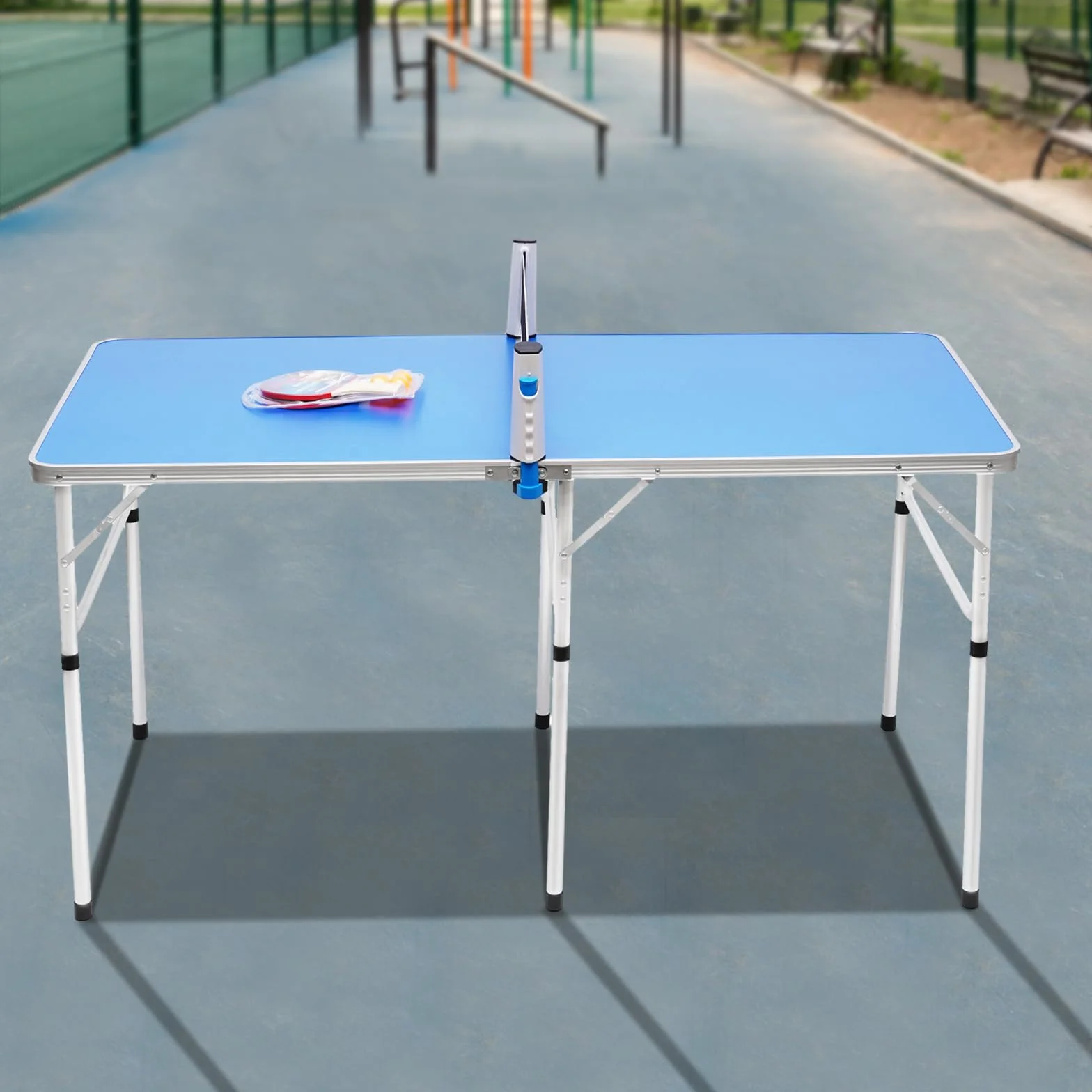Tavolo da ping pong pieghevole in alluminio MDF, tavolo da ping pong stabile e salvaspazio, tavolo multifunzionale per interni ed esterni per famiglia, bambini, campeggio, casa