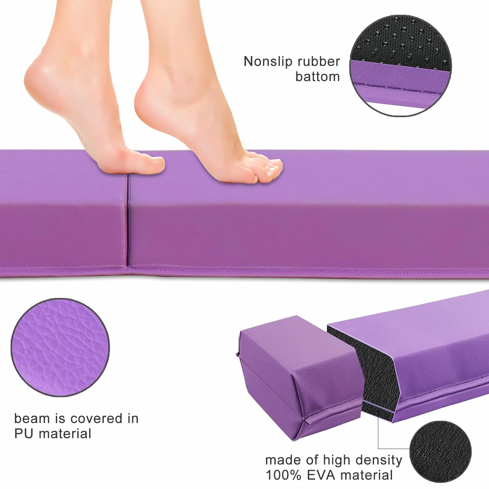 Trave ginnastica artistica per casa 240/270/300 cm PU pelle trave di equilibrio Base di Gomma antiscivolo, Fascio di Ginnastica per la Formazione, Pratica, Formazione Professionale per Bambini