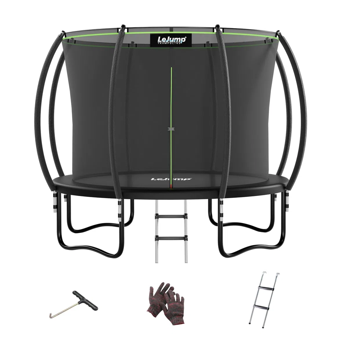LeJump Trampolino Elastico 235/305/366 cm, Trampolino da Giardino per Bambini Con Rete di Sicurezza Alta e Scala, Trampolini Certificati GS, Capacità Massima 100/150 kg