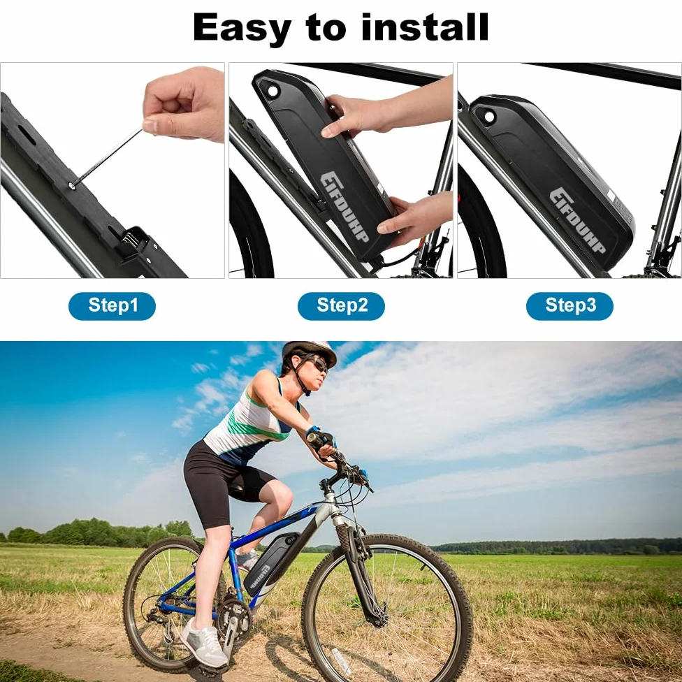 Batteria per Bicicletta Elettrica, Batteria Ebike 36V 48V / 22.5Ah-10Ah per 250W Motore Bici, con Base 4Pin/5Pin, Caricabatterie e Blocco Sicurezza (36V 10AH per 50-250W,con Borsa Batterie)